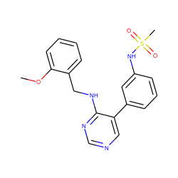 COc1ccccc1CNc1ncncc1-c1cccc(NS(C)(=O)=O)c1 ZINC000004257407