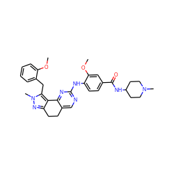 COc1ccccc1Cc1c2c(nn1C)CCc1cnc(Nc3ccc(C(=O)NC4CCN(C)CC4)cc3OC)nc1-2 ZINC000169702174