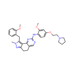 COc1ccccc1Cc1c2c(nn1C)CCc1cnc(Nc3ccc(OCCN4CCCC4)cc3OC)nc1-2 ZINC000143035891