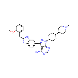 COc1ccccc1Cc1nc2ccc(-c3nn([C@H]4CC[C@H](C5CCN(C)CC5)CC4)c4ncnc(N)c34)cc2[nH]1 ZINC000299848899