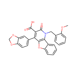 COc1ccccc1Cn1c(=O)c(C(=O)O)c(-c2ccc3c(c2)OCO3)c2oc3ccccc3c21 ZINC000027657849