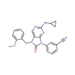 COc1ccccc1Cn1c(=O)n(-c2cccc(C#N)c2)c2nc(NC3CC3)ncc21 ZINC000040914387