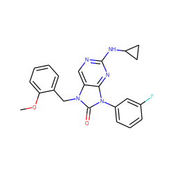 COc1ccccc1Cn1c(=O)n(-c2cccc(F)c2)c2nc(NC3CC3)ncc21 ZINC000040901161