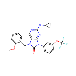 COc1ccccc1Cn1c(=O)n(-c2cccc(OC(F)(F)F)c2)c2nc(NC3CC3)ncc21 ZINC000034983636