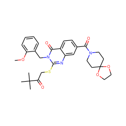 COc1ccccc1Cn1c(SCC(=O)C(C)(C)C)nc2cc(C(=O)N3CCC4(CC3)OCCO4)ccc2c1=O ZINC000002971135