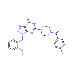 COc1ccccc1Cn1nnc2c(=O)[nH]c(C3CCN(C(=O)c4ccc(C)cc4)CC3)nc21 ZINC000008666814