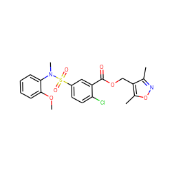 COc1ccccc1N(C)S(=O)(=O)c1ccc(Cl)c(C(=O)OCc2c(C)noc2C)c1 ZINC000003247502