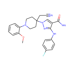 COc1ccccc1N1CCC(CC#N)(n2cc(C(N)=O)c(Nc3ccc(F)cc3)n2)CC1 ZINC000204951330
