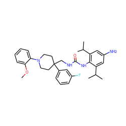 COc1ccccc1N1CCC(CNC(=O)Nc2c(C(C)C)cc(N)cc2C(C)C)(c2cccc(F)c2)CC1 ZINC000040828368