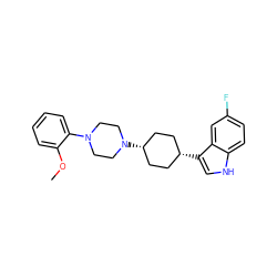 COc1ccccc1N1CCN([C@H]2CC[C@@H](c3c[nH]c4ccc(F)cc43)CC2)CC1 ZINC000101009305