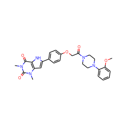 COc1ccccc1N1CCN(C(=O)COc2ccc(-c3cc4c([nH]3)c(=O)n(C)c(=O)n4C)cc2)CC1 ZINC000029061376