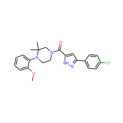 COc1ccccc1N1CCN(C(=O)c2cc(-c3ccc(Cl)cc3)n[nH]2)CC1(C)C ZINC000071318987