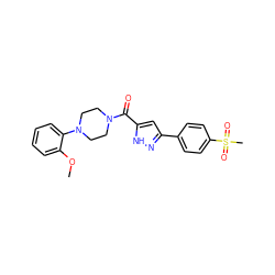 COc1ccccc1N1CCN(C(=O)c2cc(-c3ccc(S(C)(=O)=O)cc3)n[nH]2)CC1 ZINC000071318545