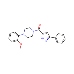 COc1ccccc1N1CCN(C(=O)c2cc(-c3ccccc3)n[nH]2)CC1 ZINC000009610931