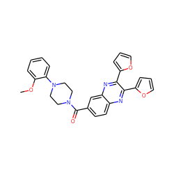 COc1ccccc1N1CCN(C(=O)c2ccc3nc(-c4ccco4)c(-c4ccco4)nc3c2)CC1 ZINC000002951136