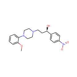 COc1ccccc1N1CCN(CC[C@@H](O)c2ccc([N+](=O)[O-])cc2)CC1 ZINC000013861749
