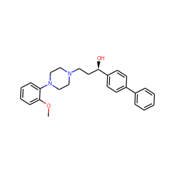 COc1ccccc1N1CCN(CC[C@@H](O)c2ccc(-c3ccccc3)cc2)CC1 ZINC000013861742
