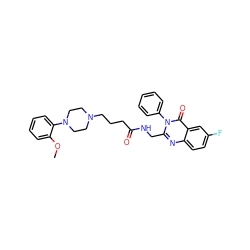 COc1ccccc1N1CCN(CCCC(=O)NCc2nc3ccc(F)cc3c(=O)n2-c2ccccc2)CC1 ZINC000029064434