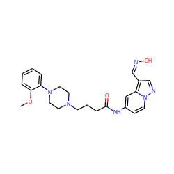 COc1ccccc1N1CCN(CCCC(=O)Nc2ccn3ncc(/C=N\O)c3c2)CC1 ZINC001772612855