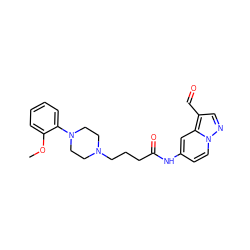 COc1ccccc1N1CCN(CCCC(=O)Nc2ccn3ncc(C=O)c3c2)CC1 ZINC001772650867
