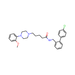 COc1ccccc1N1CCN(CCCCC(=O)NCc2ccccc2-c2ccc(Cl)cc2)CC1 ZINC000207297261
