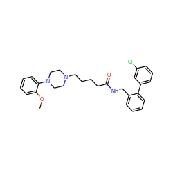 COc1ccccc1N1CCN(CCCCC(=O)NCc2ccccc2-c2cccc(Cl)c2)CC1 ZINC000207297195