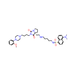 COc1ccccc1N1CCN(CCCCN2C(=O)N3CCC[C@@]3(CCNCCCCCNS(=O)(=O)c3cccc4c(N(C)C)cccc34)C2=O)CC1 ZINC000072131630