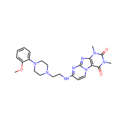 COc1ccccc1N1CCN(CCNc2ccn3c(n2)nc2c3c(=O)n(C)c(=O)n2C)CC1 ZINC000013560944