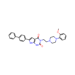 COc1ccccc1N1CCN(CCn2c(=O)[nH]c3[nH]c(-c4ccc(-c5ccccc5)cc4)cc3c2=O)CC1 ZINC000072113612