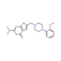 COc1ccccc1N1CCN(Cc2cc3c(=O)[nH]c(N(C)C)nc3[nH]2)CC1 ZINC000035305829