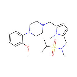 COc1ccccc1N1CCN(Cc2ccc(CN(C)S(=O)(=O)C(C)C)n2C)CC1 ZINC000013743842