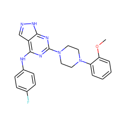 COc1ccccc1N1CCN(c2nc(Nc3ccc(F)cc3)c3cn[nH]c3n2)CC1 ZINC000023135912