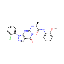 COc1ccccc1NC(=O)[C@H](C)Nc1nc2c(cnn2-c2ccccc2Cl)c(=O)[nH]1 ZINC000095580392