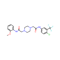 COc1ccccc1NC(=O)CN1CCN(CC(=O)Nc2ccc(Cl)c(C(F)(F)F)c2)CC1 ZINC000020767209