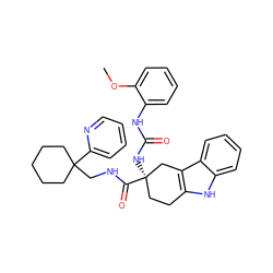 COc1ccccc1NC(=O)N[C@@]1(C(=O)NCC2(c3ccccn3)CCCCC2)CCc2[nH]c3ccccc3c2C1 ZINC000026830396