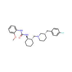 COc1ccccc1NC(=O)N[C@@H]1CCCC[C@H]1CN1CCC[C@@H](Cc2ccc(F)cc2)C1 ZINC000013613259