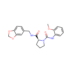 COc1ccccc1NC(=O)N1CCC[C@H]1C(=O)NCc1ccc2c(c1)OCO2 ZINC000001379580