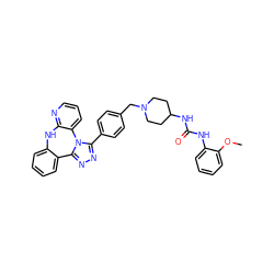 COc1ccccc1NC(=O)NC1CCN(Cc2ccc(-c3nnc4n3-c3cccnc3Nc3ccccc3-4)cc2)CC1 ZINC000096174115