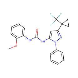 COc1ccccc1NC(=O)Nc1cc(C2(C(F)(F)F)CC2)nn1-c1ccccc1 ZINC000299824185