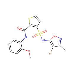 COc1ccccc1NC(=O)c1sccc1S(=O)(=O)Nc1onc(C)c1Br ZINC000013815555