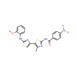 COc1ccccc1Nc1nc(-c2sc(NC(=O)c3ccc([N+](=O)[O-])cc3)nc2C)cs1 ZINC000008672351