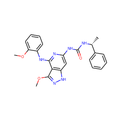 COc1ccccc1Nc1nc(NC(=O)N[C@H](C)c2ccccc2)cc2[nH]nc(OC)c12 ZINC001772614476