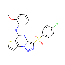 COc1ccccc1Nc1nc2c(S(=O)(=O)c3ccc(Cl)cc3)nnn2c2ccsc12 ZINC000009908911