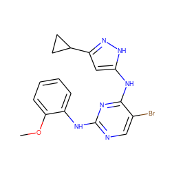 COc1ccccc1Nc1ncc(Br)c(Nc2cc(C3CC3)n[nH]2)n1 ZINC000139682613