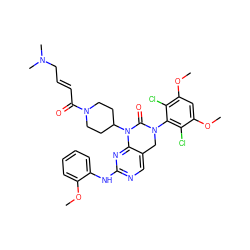 COc1ccccc1Nc1ncc2c(n1)N(C1CCN(C(=O)/C=C/CN(C)C)CC1)C(=O)N(c1c(Cl)c(OC)cc(OC)c1Cl)C2 ZINC001772605045