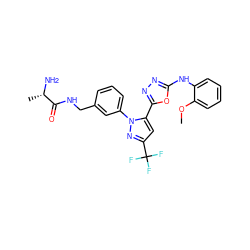 COc1ccccc1Nc1nnc(-c2cc(C(F)(F)F)nn2-c2cccc(CNC(=O)[C@H](C)N)c2)o1 ZINC000040395822