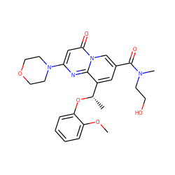 COc1ccccc1O[C@@H](C)c1cc(C(=O)N(C)CCO)cn2c(=O)cc(N3CCOCC3)nc12 ZINC000299835514