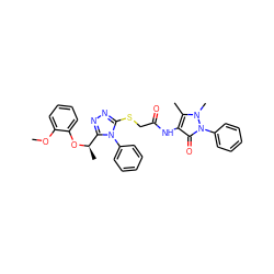 COc1ccccc1O[C@H](C)c1nnc(SCC(=O)Nc2c(C)n(C)n(-c3ccccc3)c2=O)n1-c1ccccc1 ZINC000000657631