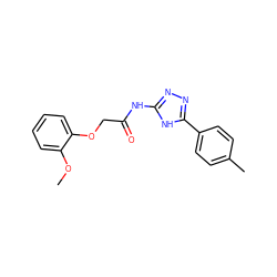 COc1ccccc1OCC(=O)Nc1nnc(-c2ccc(C)cc2)[nH]1 ZINC000009577595