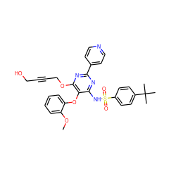 COc1ccccc1Oc1c(NS(=O)(=O)c2ccc(C(C)(C)C)cc2)nc(-c2ccncc2)nc1OCC#CCO ZINC000028019692